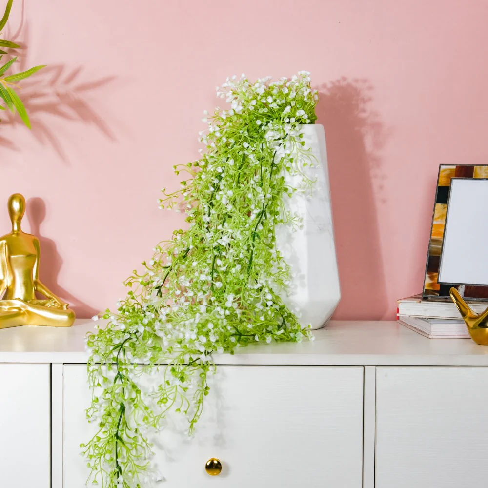 Artificial Hanging Willow Flowers Bunch Green - Image 3