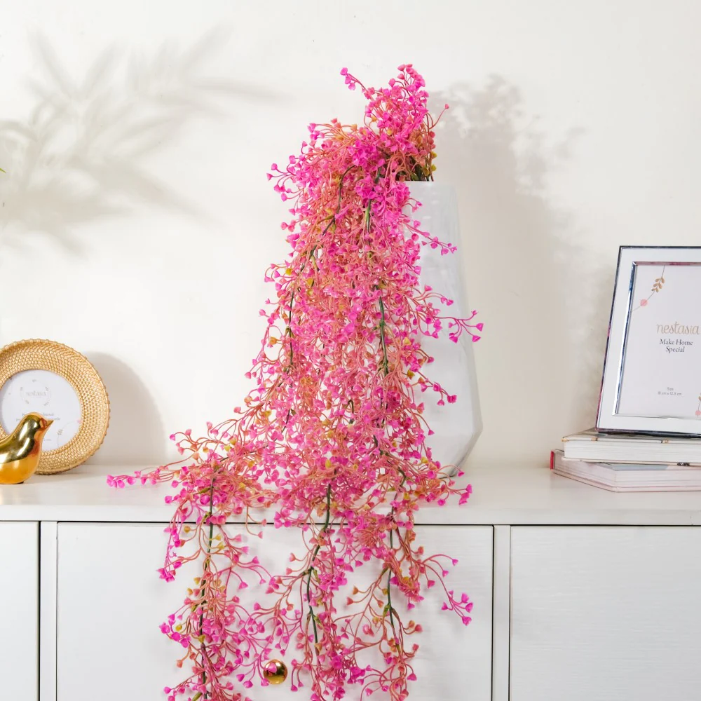 Artificial Hanging Willow Flowers Bunch Pink - Image 4