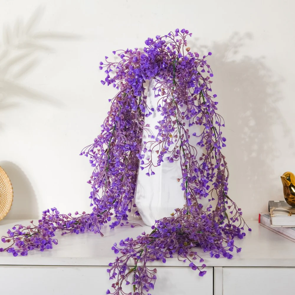 Artificial Hanging Willow Flowers Bunch Purple - Image 4