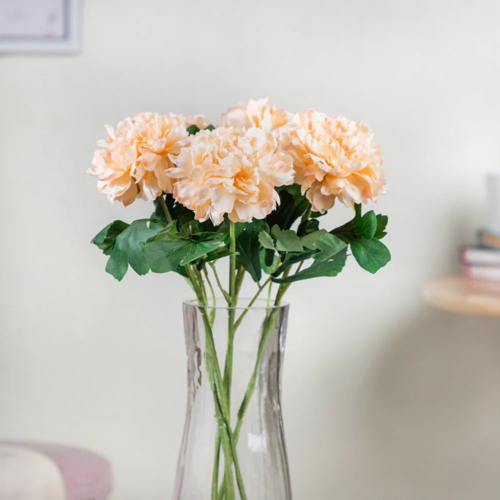 Peony Artificial Flower Peach Set Of 5 - Image 4