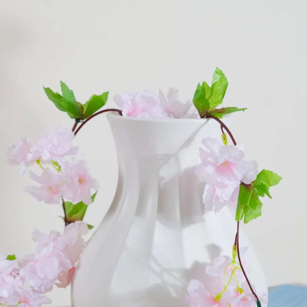 Artificial Sakura Blossoms And Leaves Vine Pink - Image 3
