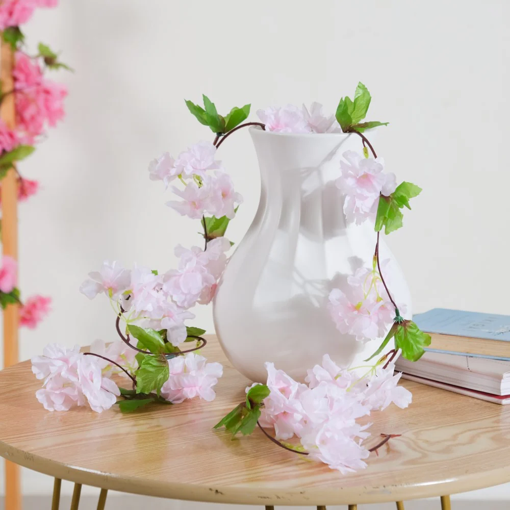 Artificial Sakura Blossoms And Leaves Vine Pink - Image 4