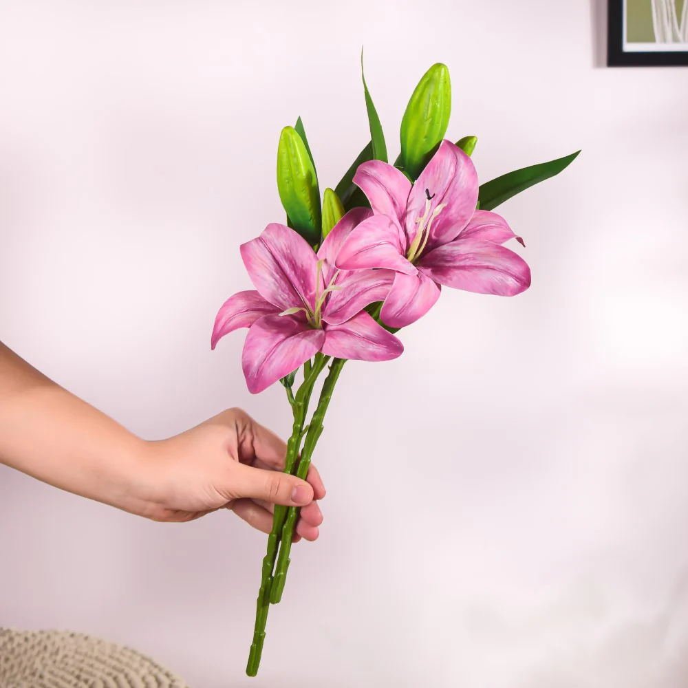 Artificial Single Lily Stem Dark Pink Set Of 2 - Image 2