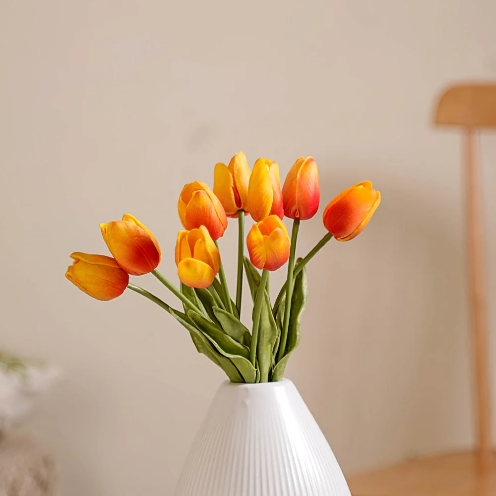 Artificial Tulip Flowers Orange Set Of 9 - Image 3