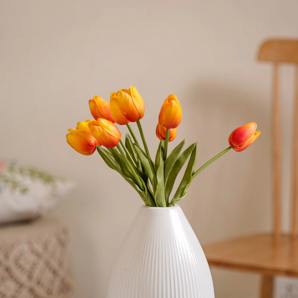 Artificial Tulip Flowers Orange Set Of 9 - Image 5
