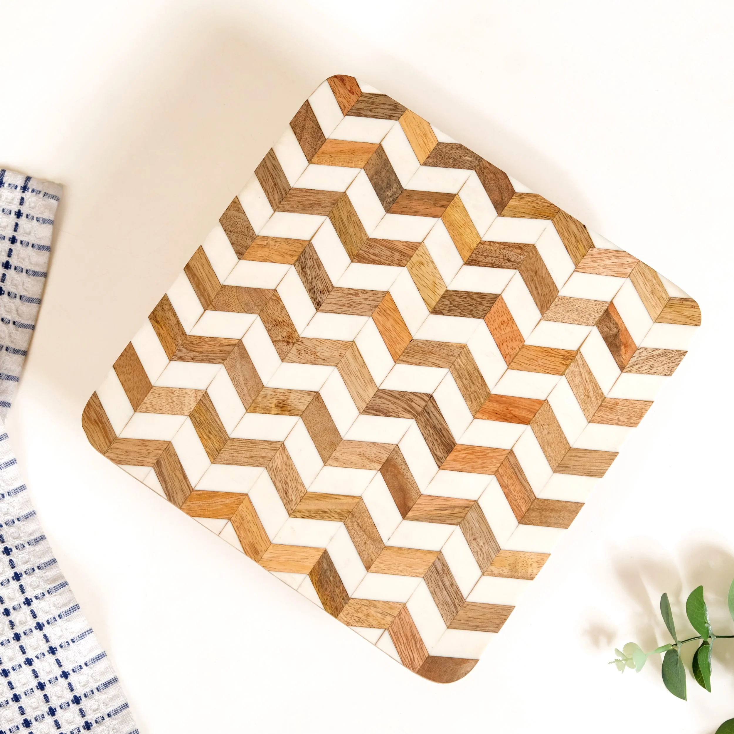 Artisanal Chevron Square Wooden Dessert Riser 26x26cm - Image 3