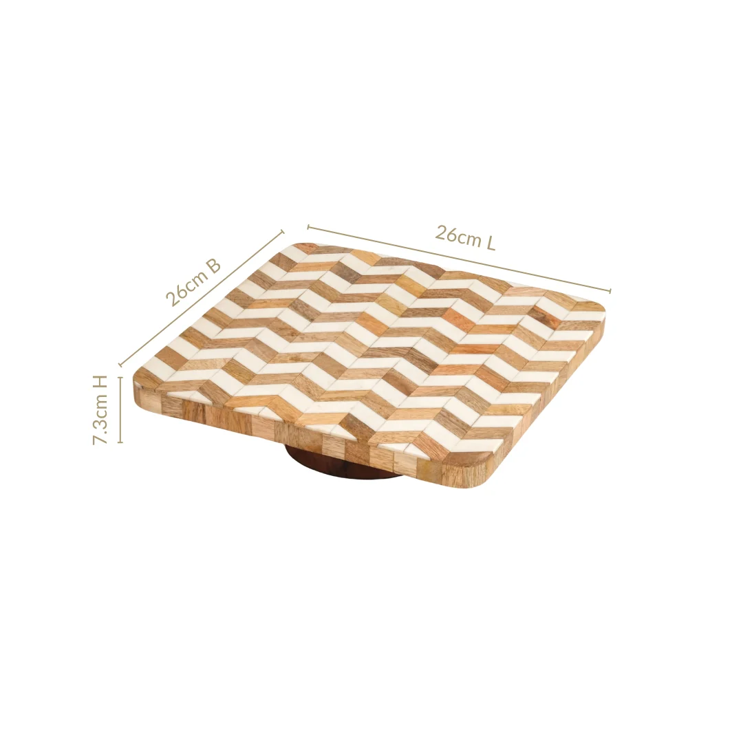 Artisanal Chevron Square Wooden Dessert Riser 26x26cm - Image 4