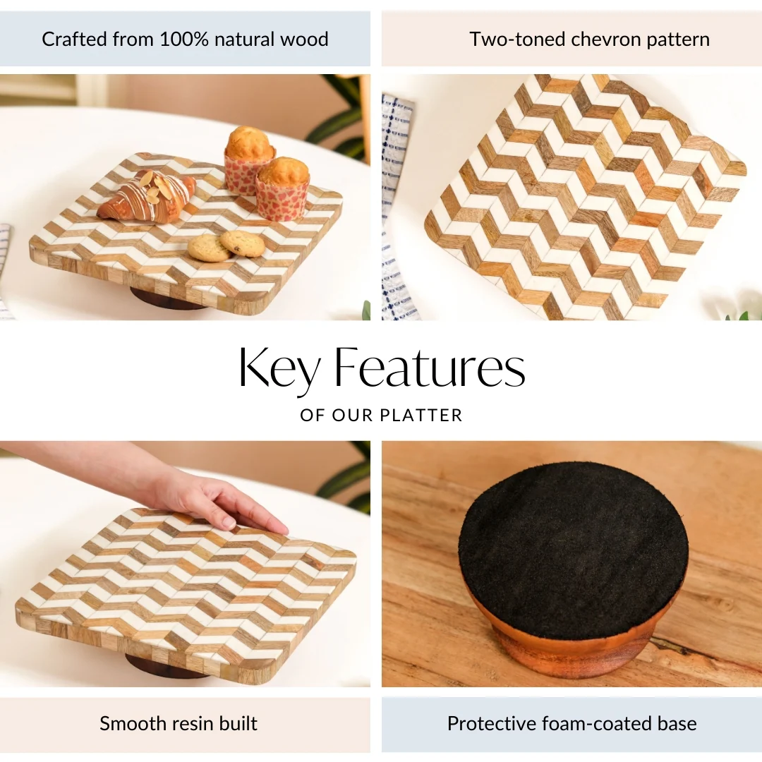 Artisanal Chevron Square Wooden Dessert Riser 26x26cm - Image 5