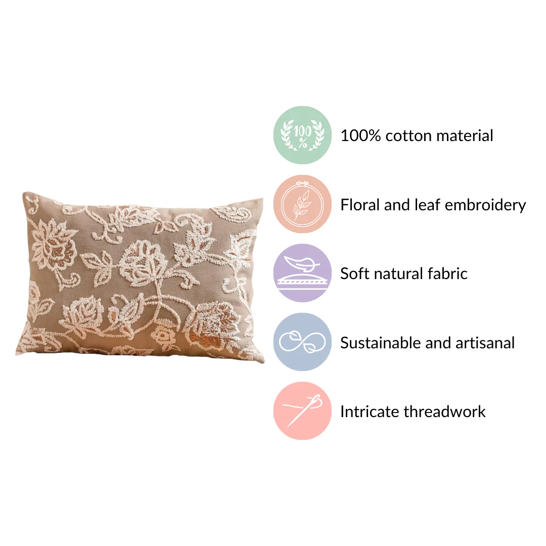 Artisanal Embroidered Couch Cushion Cover 20x14 Inch - Image 4
