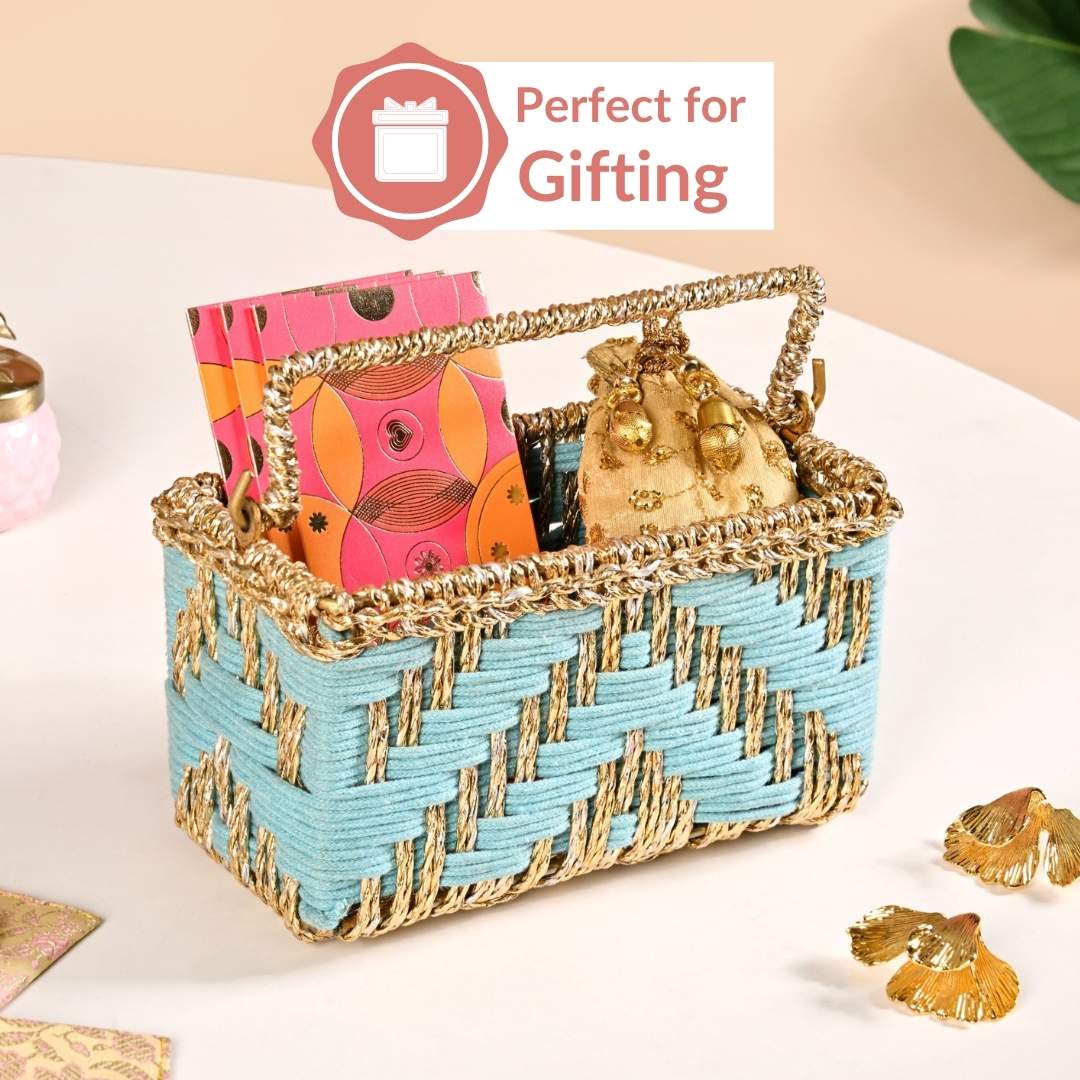 Artisanal Organiser And Hamper Basket Blue And Gold - Image 6