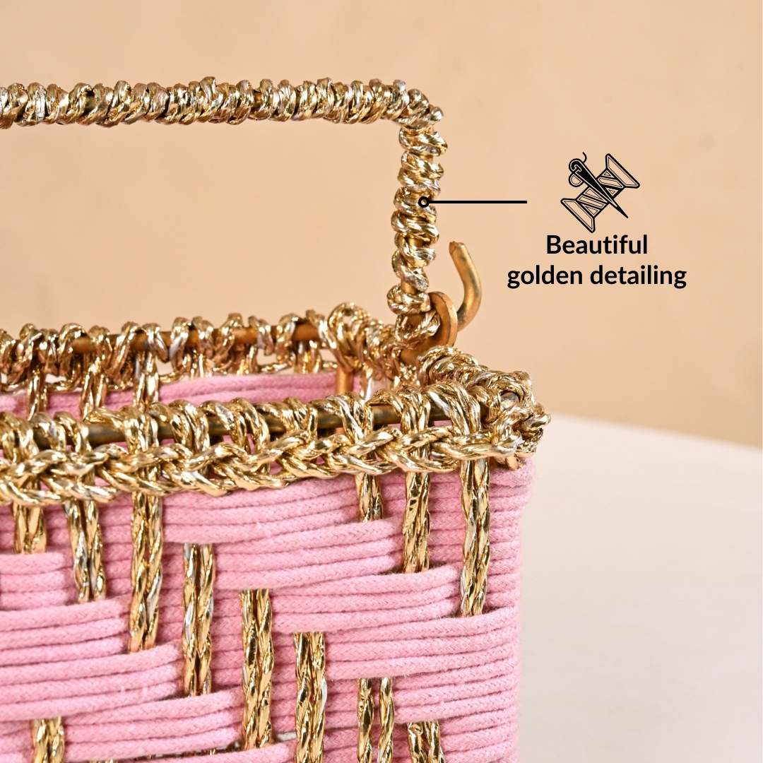 Artisanal Organiser And Hamper Basket Pink And Gold - Image 7