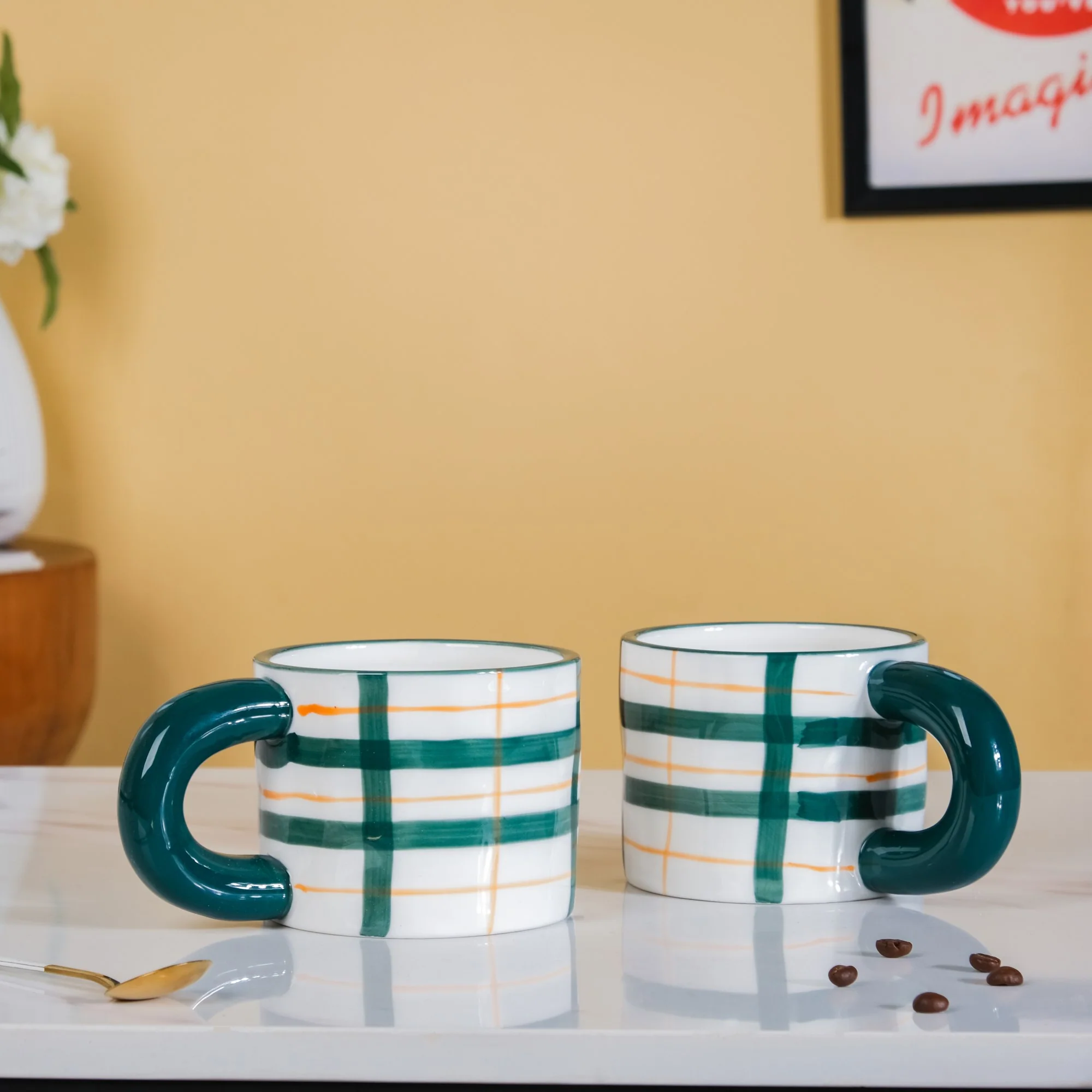 Artsy Ceramic Cup For Coffee Green Set of 2 330ml - Image 9