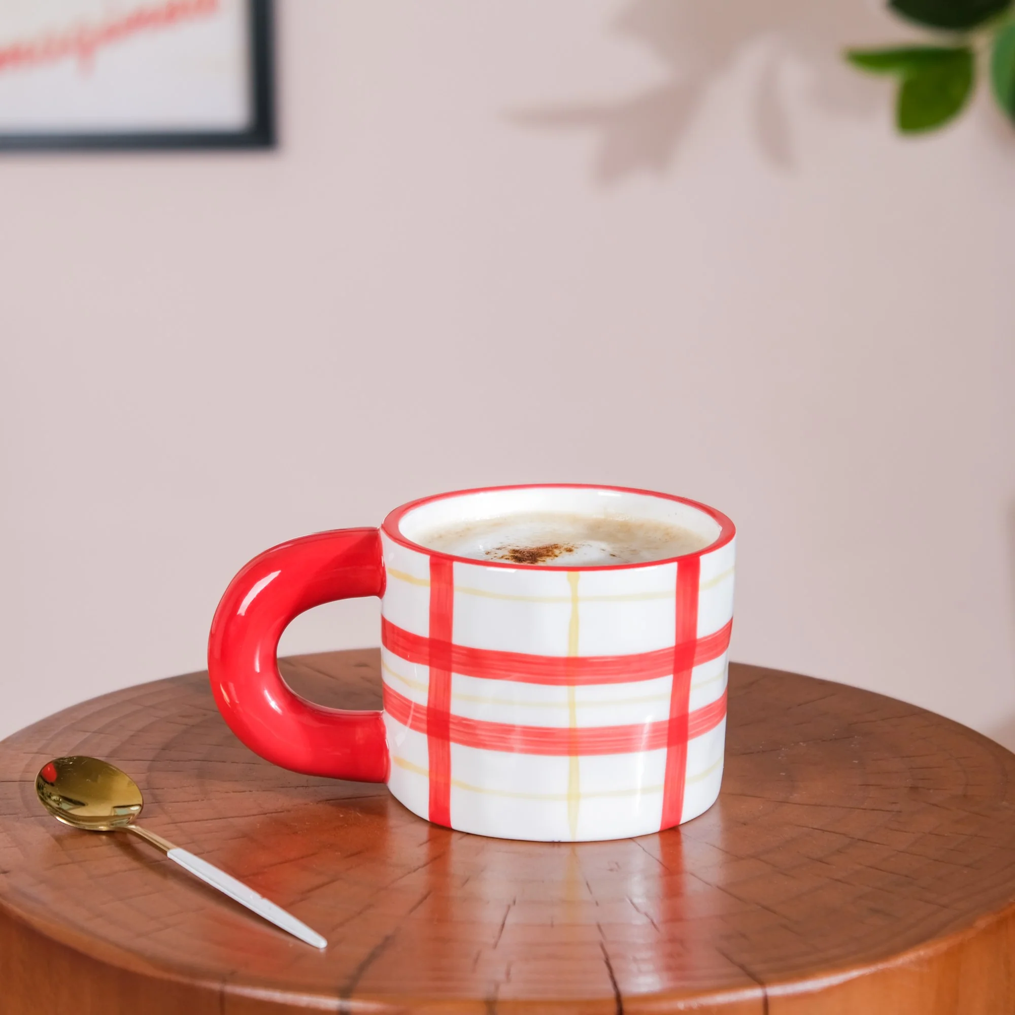 Artsy Ceramic Cup For Coffee Red Set of 2 330ml - Image 3