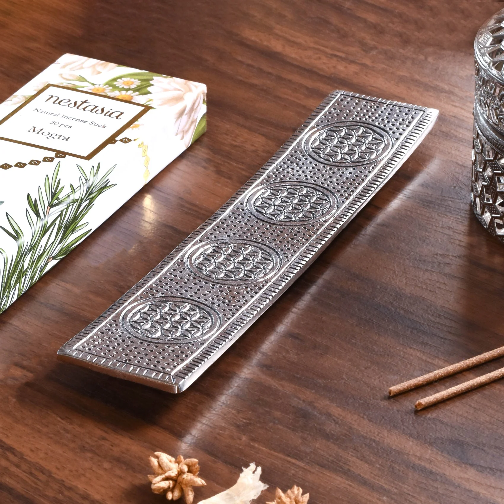 Ash Catcher Metal Agarbatti Stand With Mogra Incense Sticks - Image 4