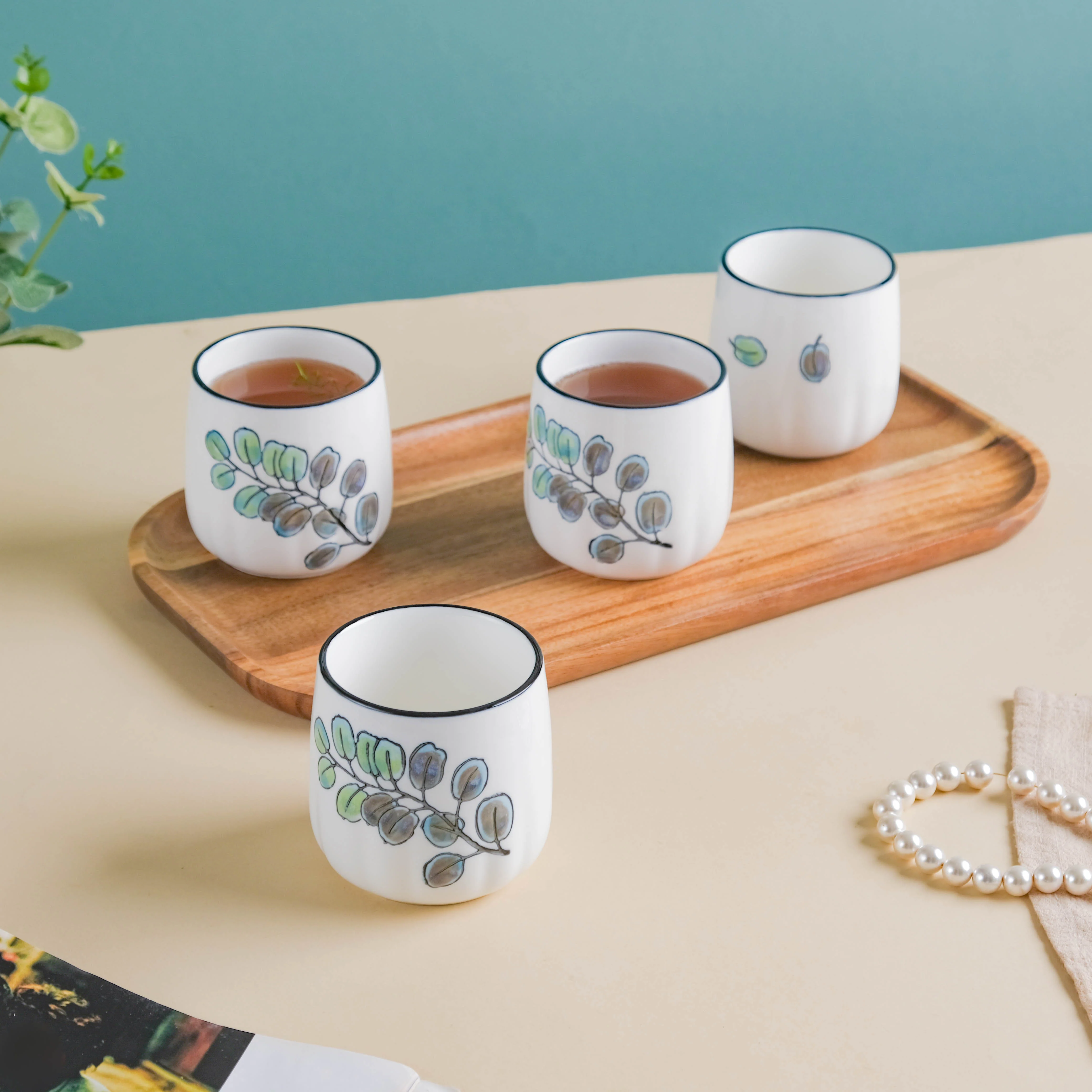 Aspen Leaves Tea Set With Wooden Tray - Image 4
