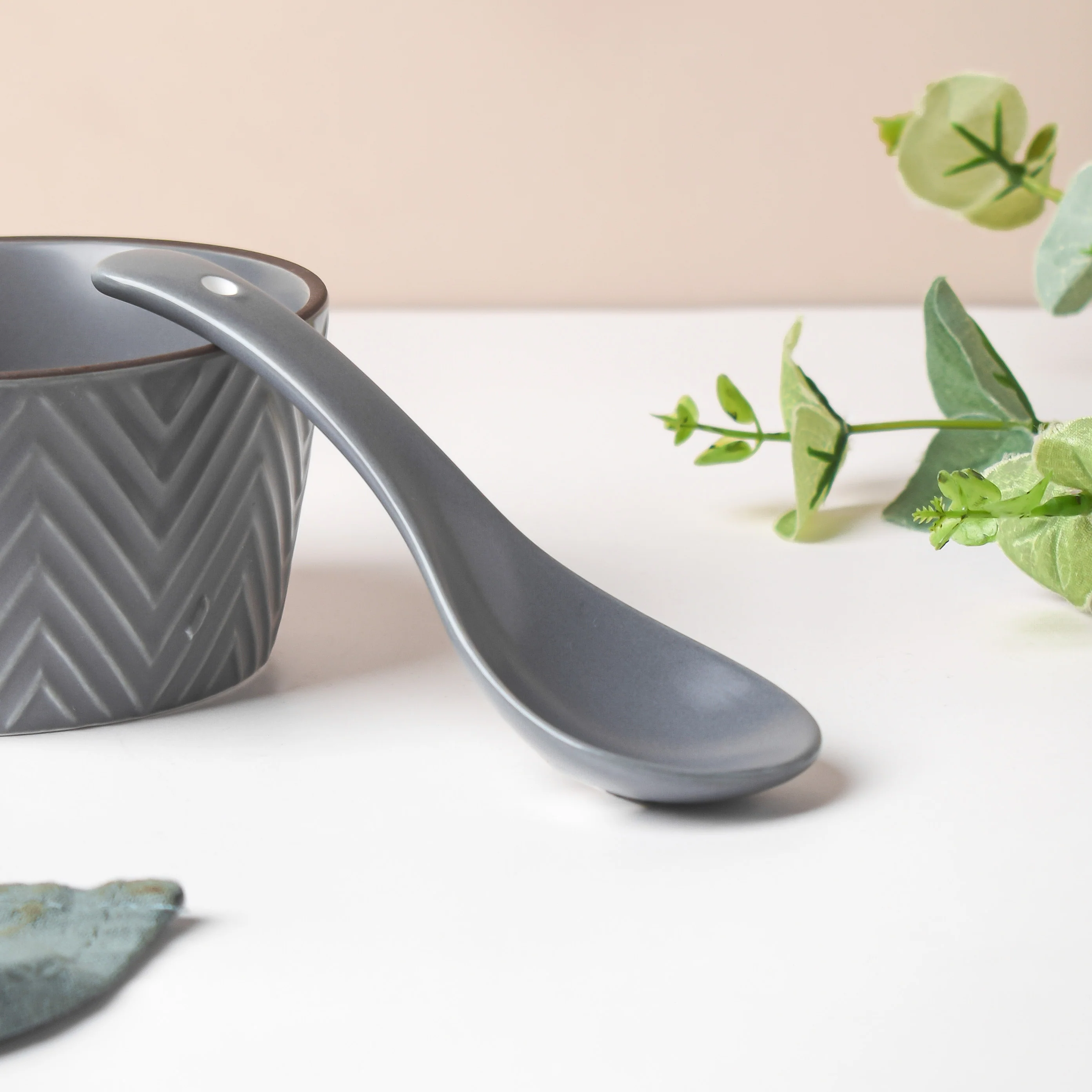 Asphalt Grey Ceramic Soup Spoon - Image 4