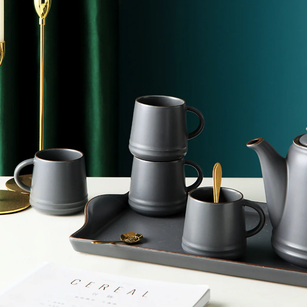 Asphalt Grey Ceramic Teaware Set Of 6 - Image 3