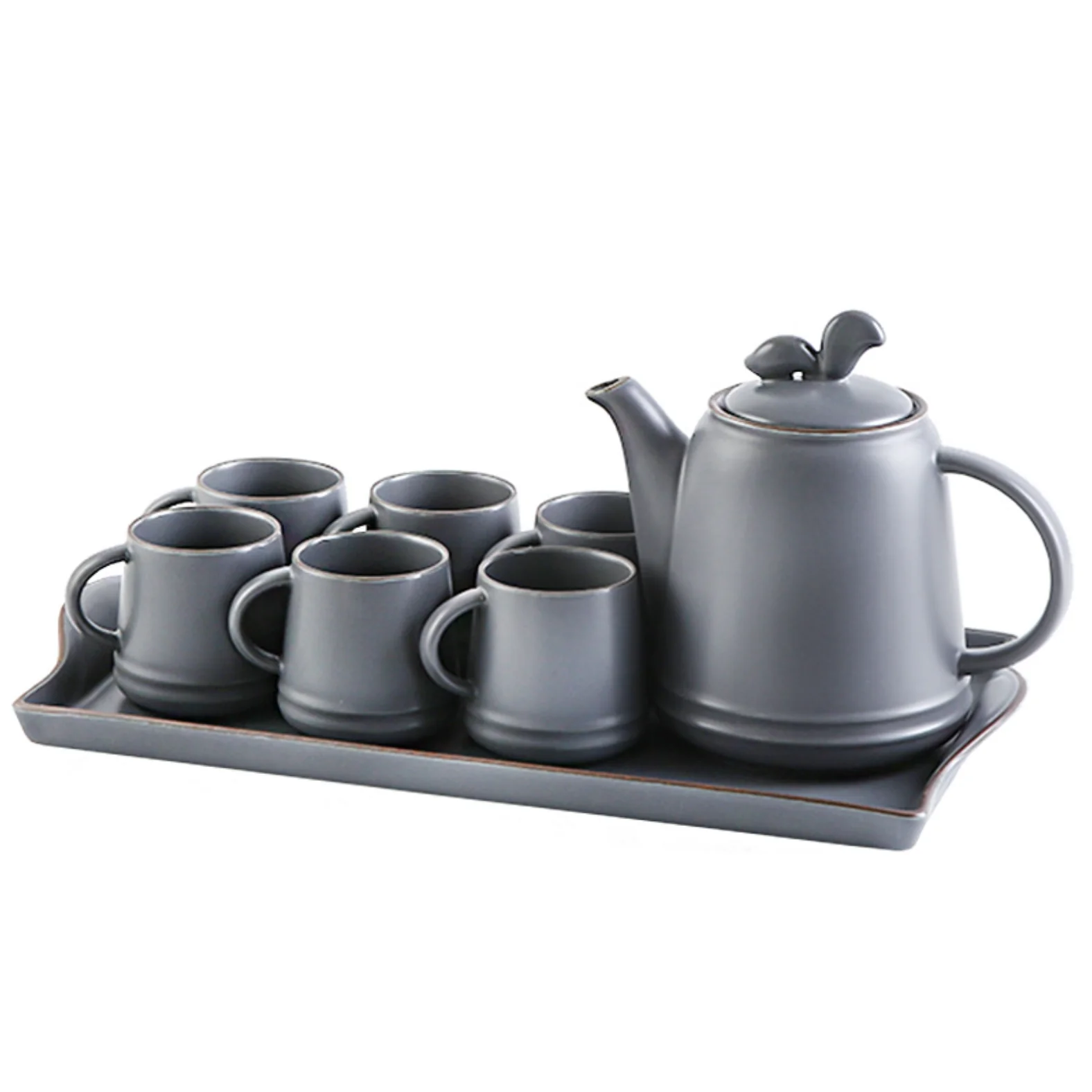 Asphalt Grey Ceramic Teaware Set Of 6 - Image 4
