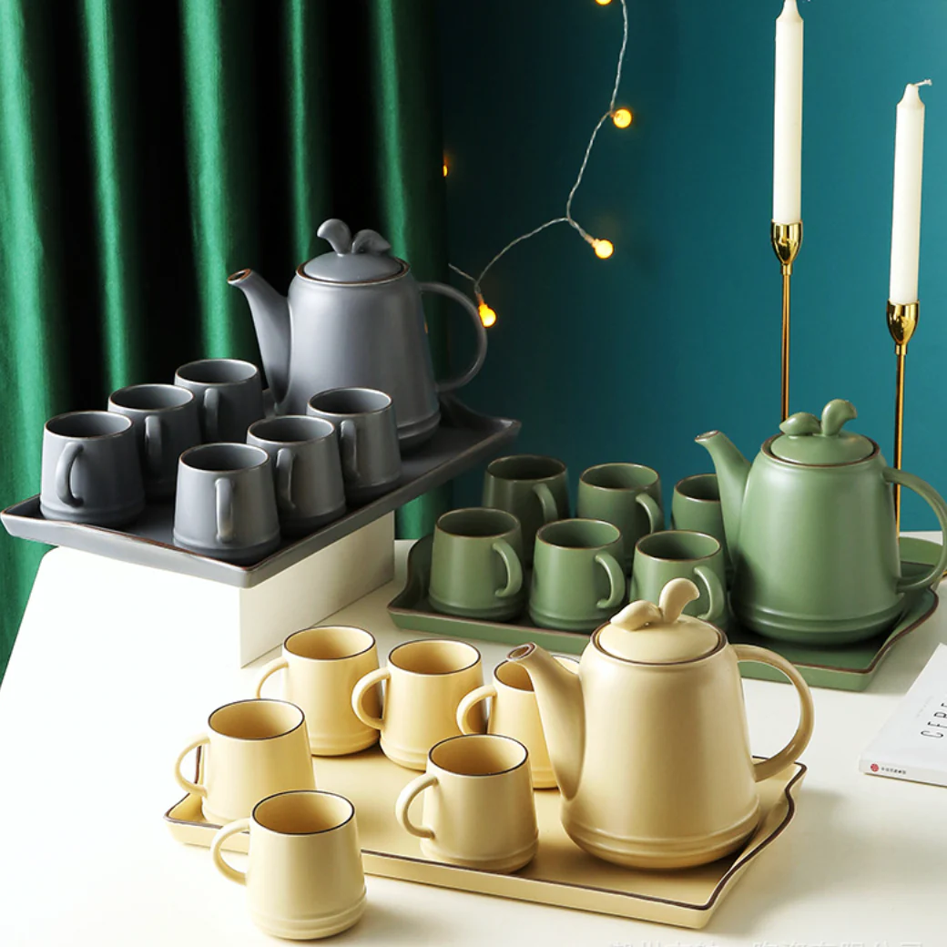Asphalt Grey Ceramic Teaware Set Of 6 - Image 5