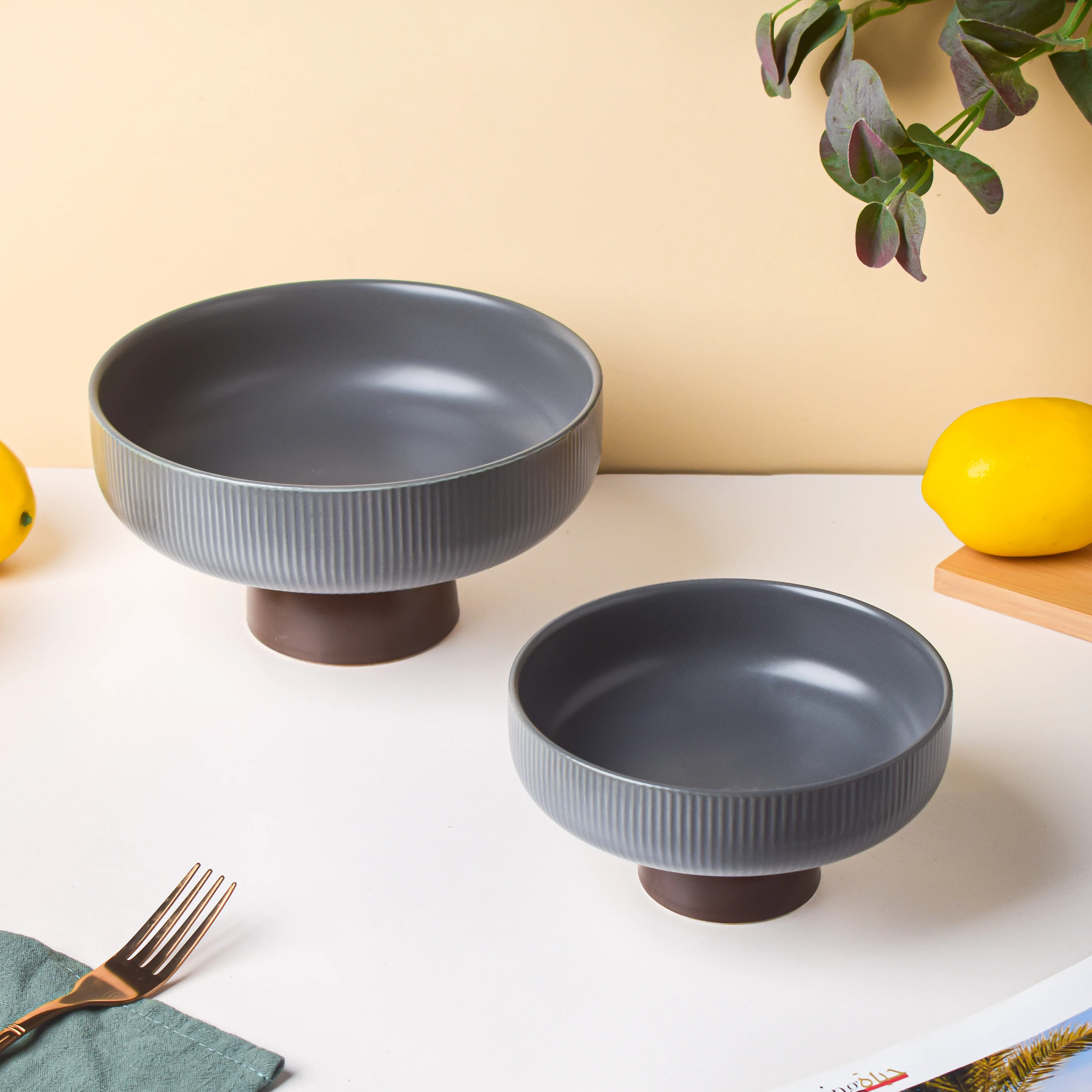 Asphalt Grey Fruit Pedestal Bowl Large - Image 6