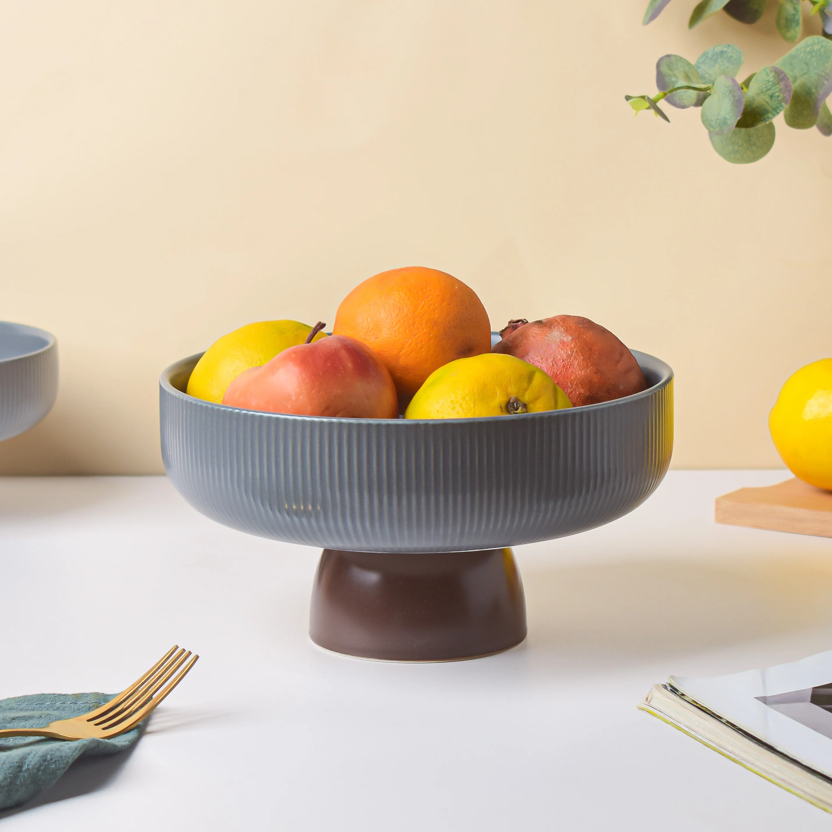 Asphalt Grey Fruit Pedestal Bowl Small - Image 3