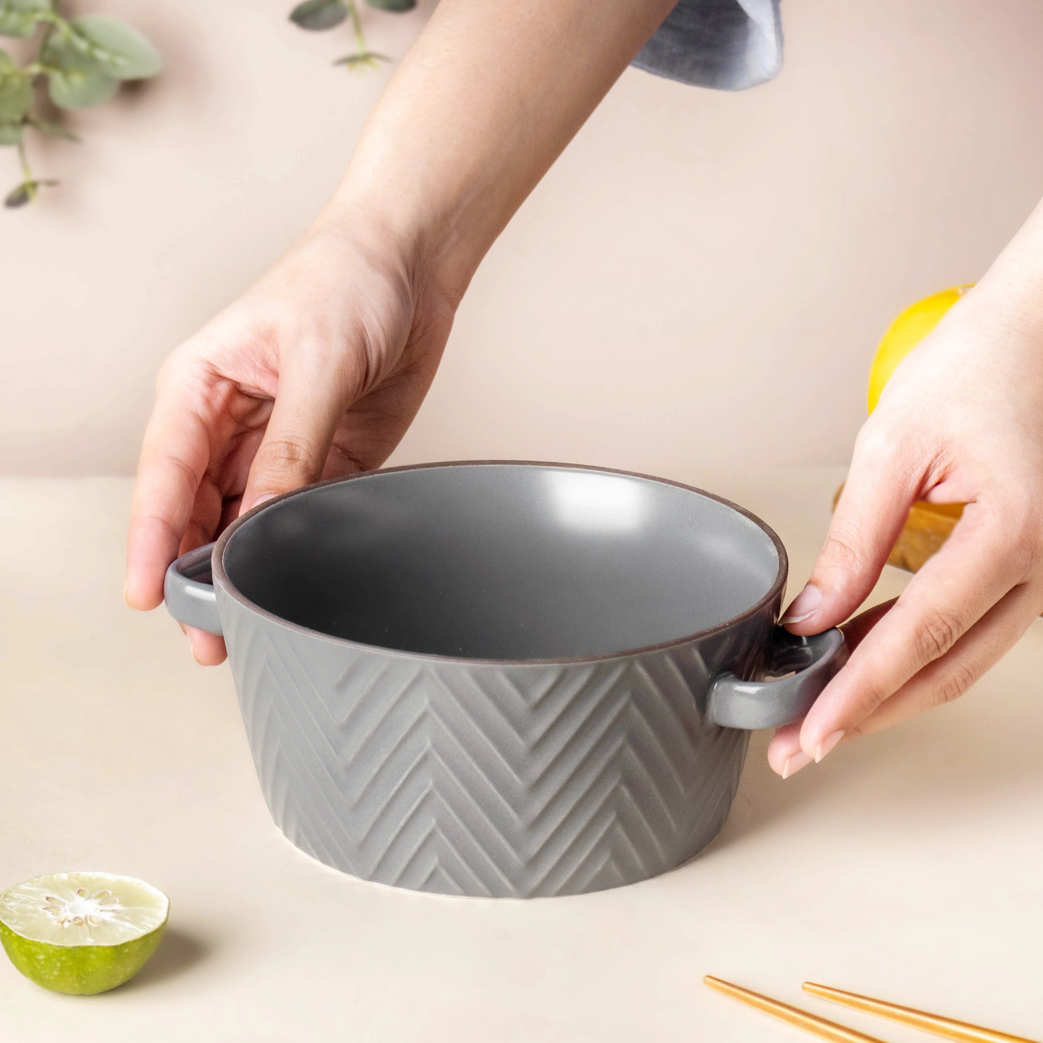 Asphalt Grey Textured Noodle Bowl - Image 2
