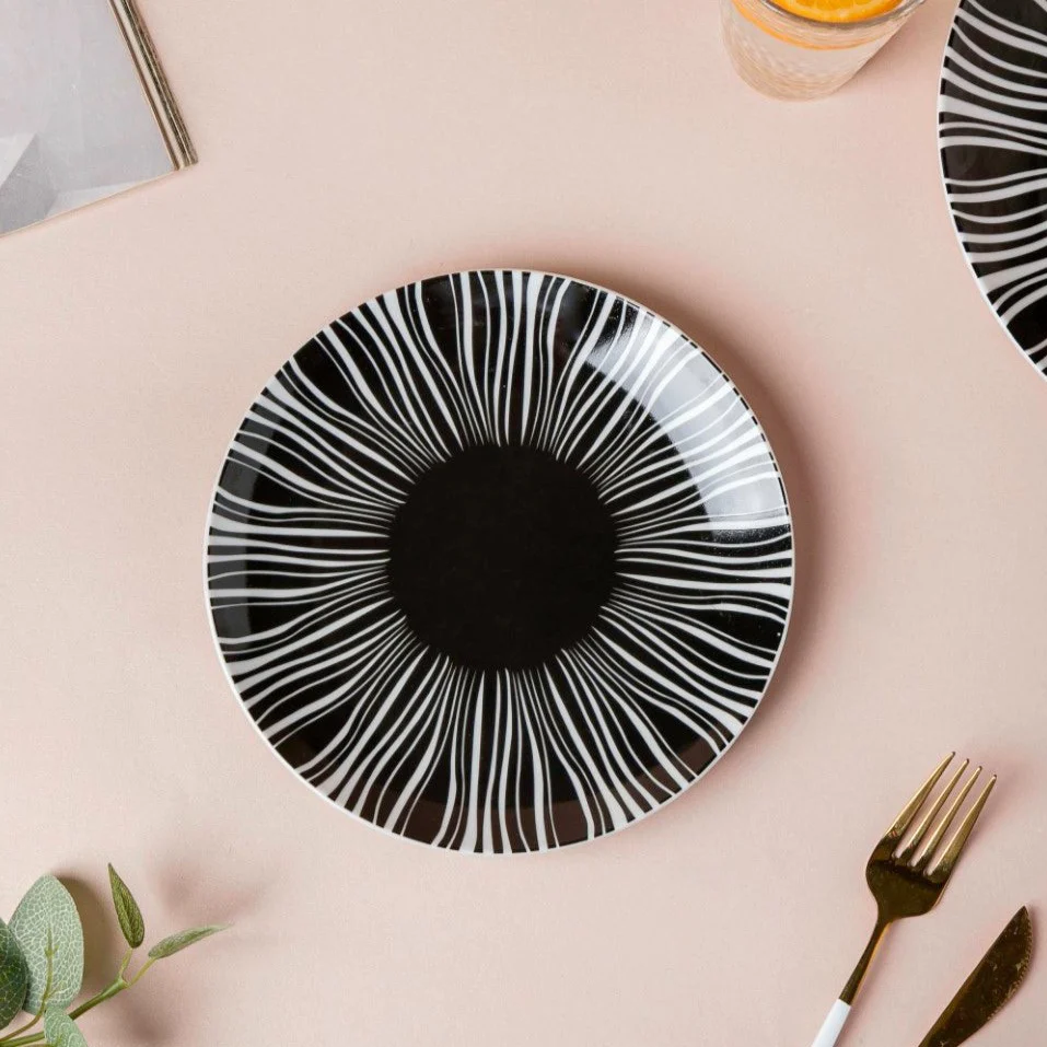 La Mode Printed Ceramic Salad Plate Black 8 Inch