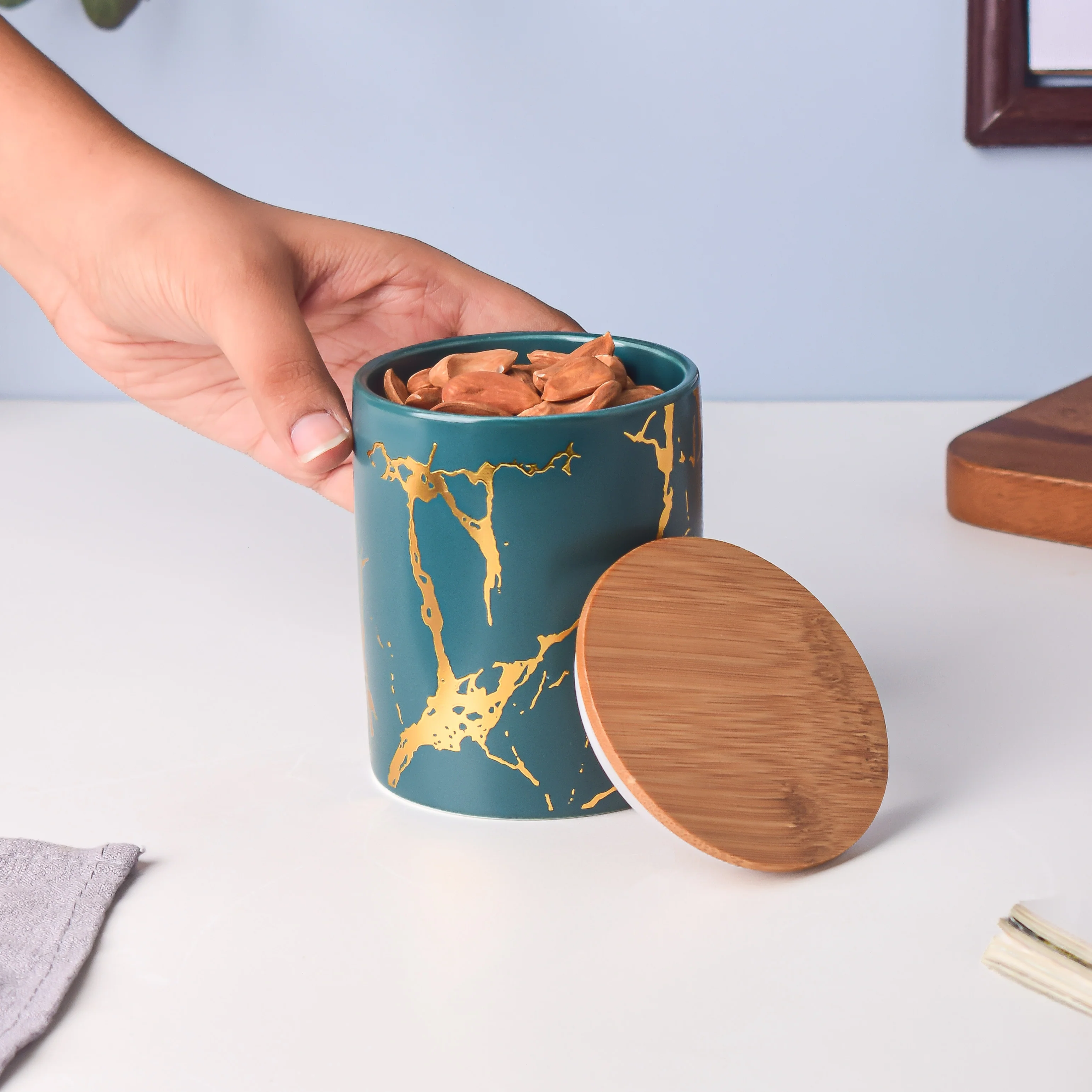 Auric Marble Green Jar with Lid - Image 3