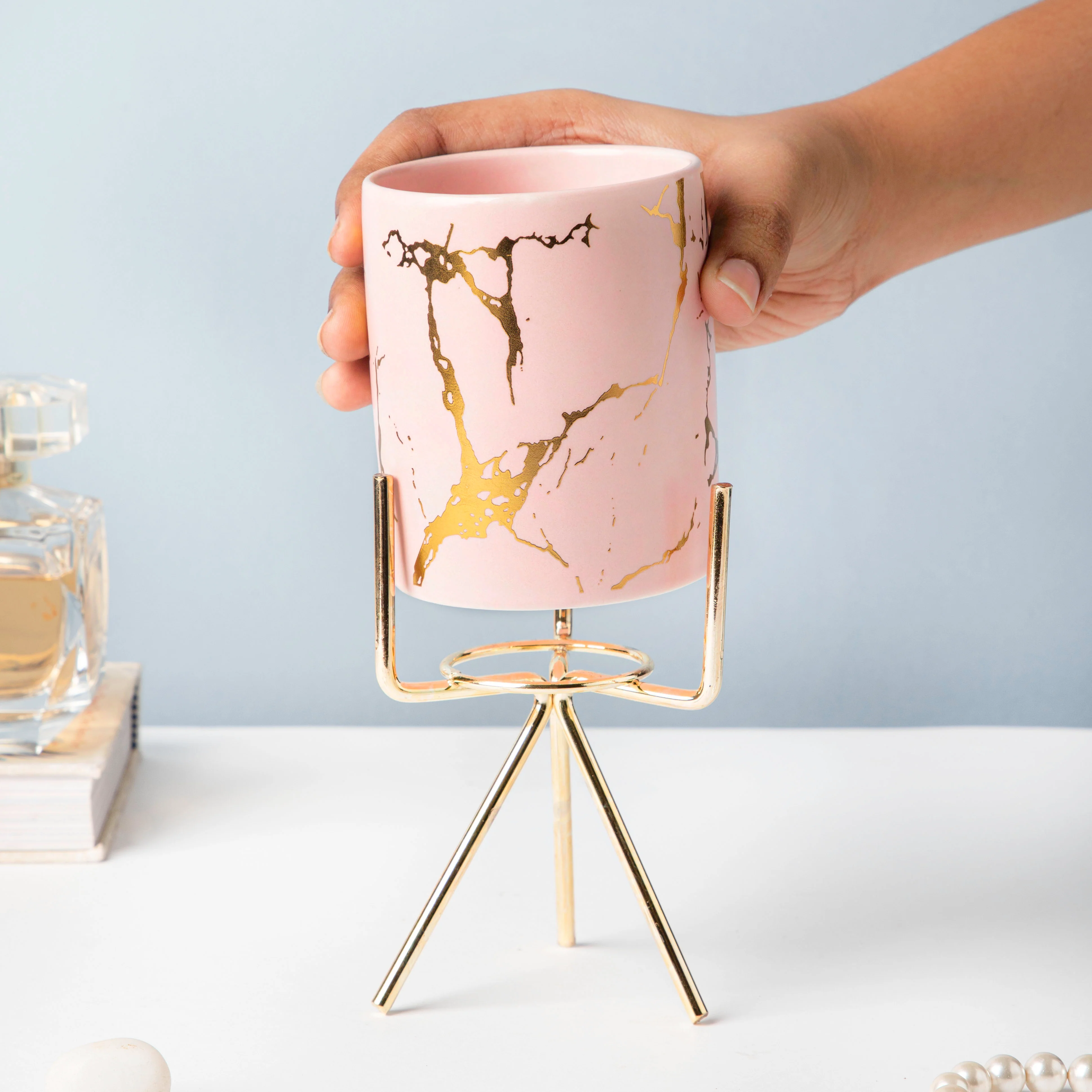 Auric Marble Pink Planter with Stand Large - Image 2