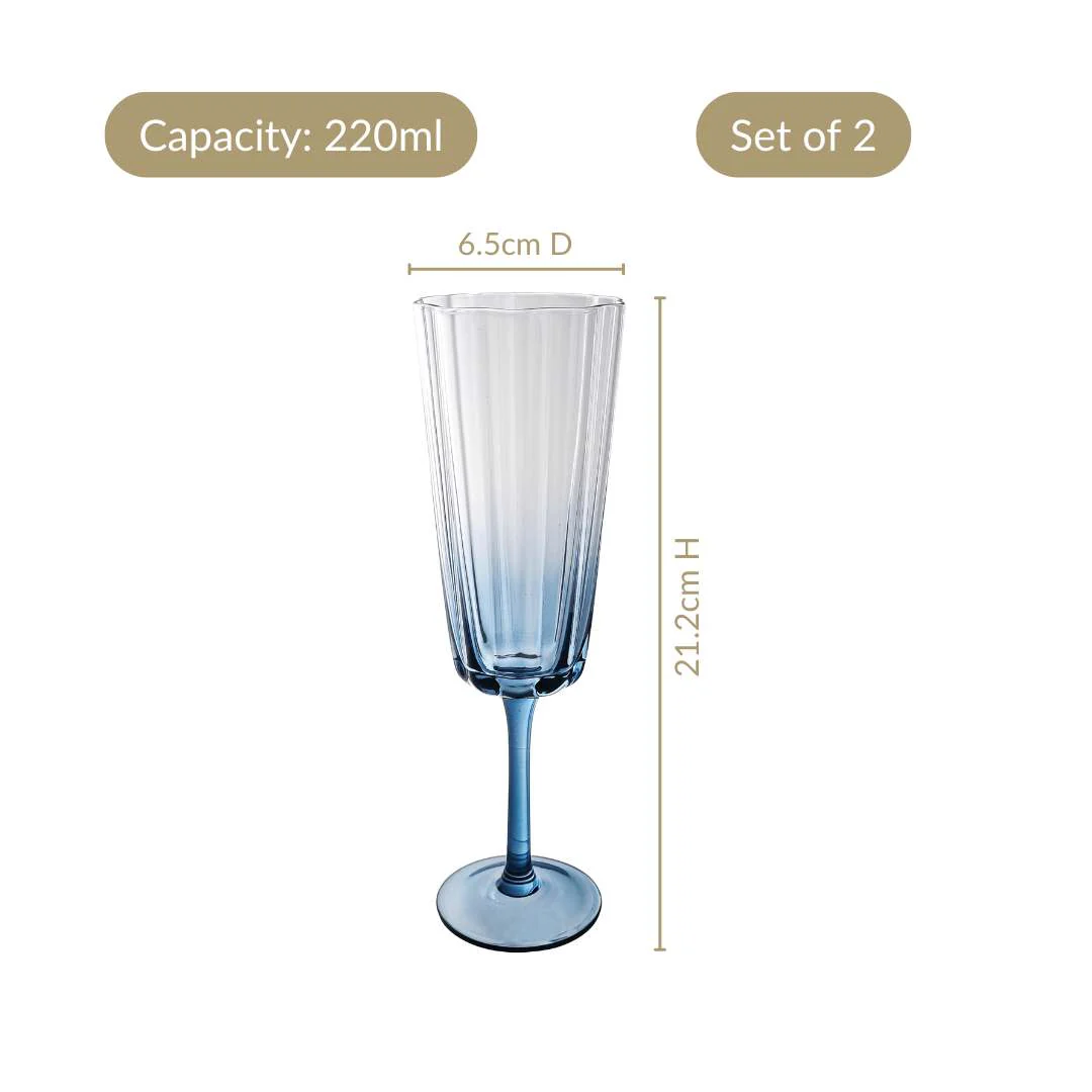 Aurora Ombre Fluted Champagne Glass Set Of 2 Blue 220ml - Image 4