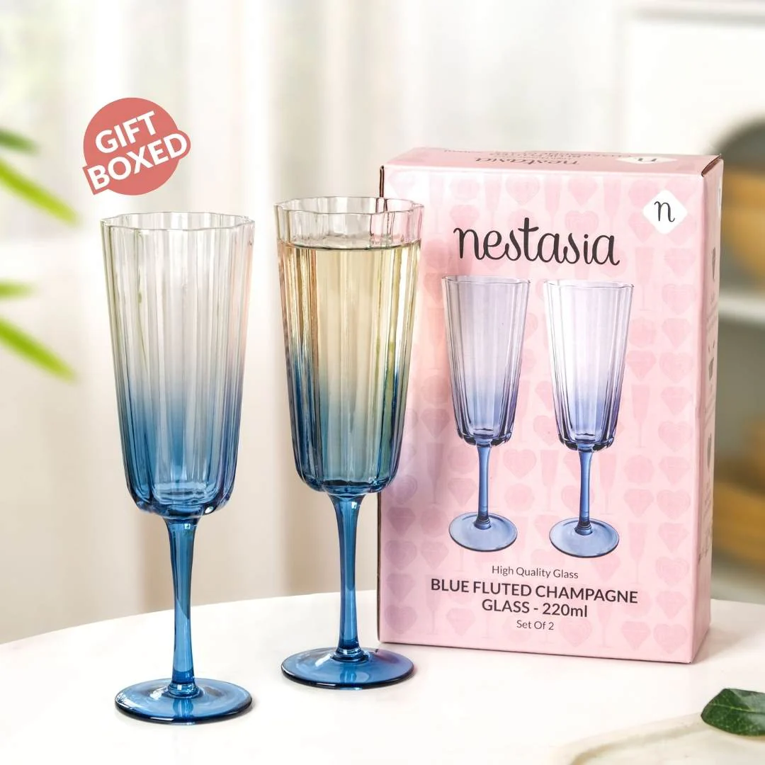 Aurora Ombre Fluted Champagne Glass Set Of 2 Blue 220ml - Image 8