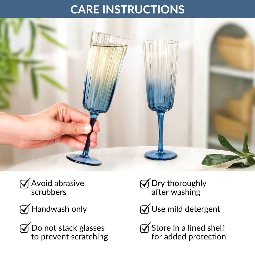 Aurora Ombre Fluted Champagne Glass Set Of 2 Blue 220ml - Image 9