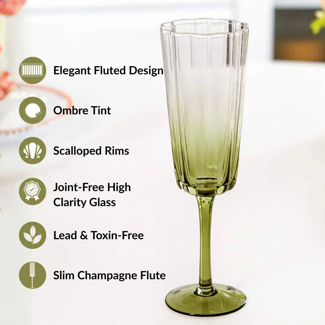 Aurora Ombre Fluted Champagne Glass Set Of 2 Green 220ml - Image 3