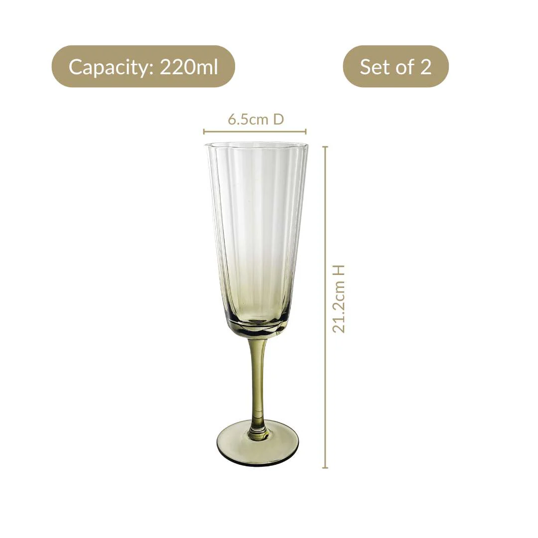 Aurora Ombre Fluted Champagne Glass Set Of 2 Green 220ml - Image 4
