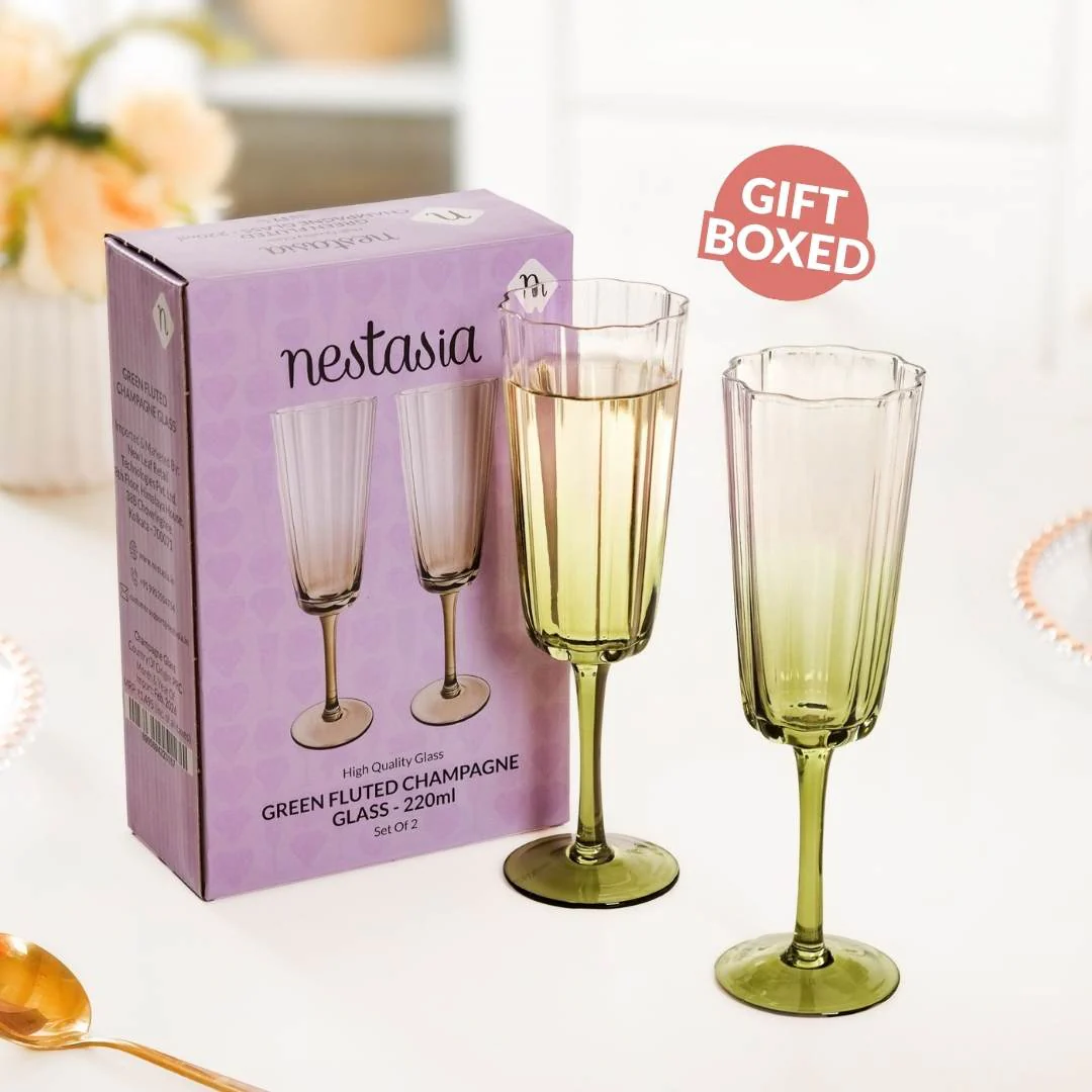 Aurora Ombre Fluted Champagne Glass Set Of 2 Green 220ml - Image 8