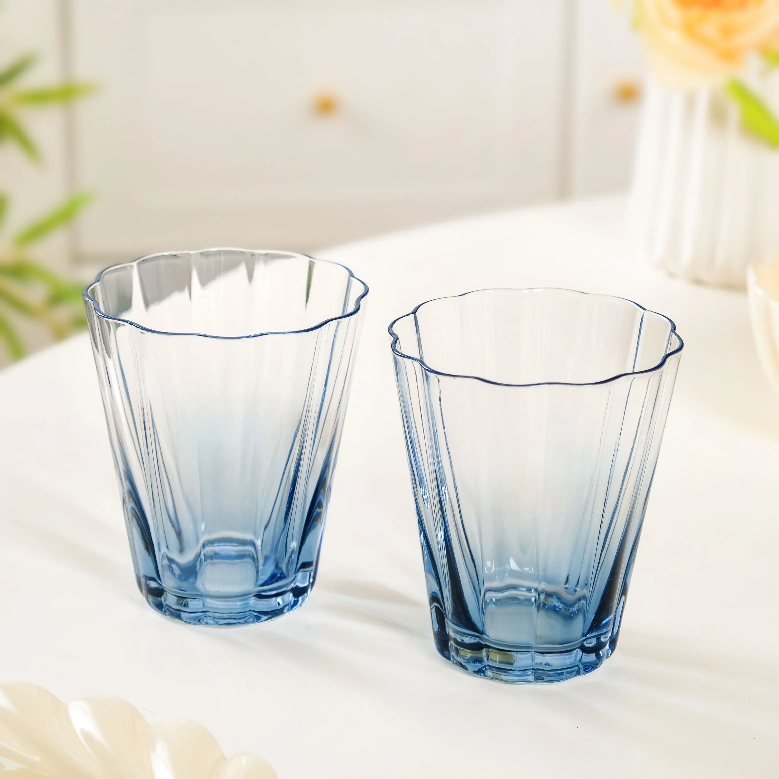 Aurora Ombre Fluted Tumbler Set Of 2 Blue 270ml