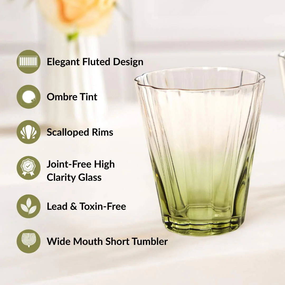 Aurora Ombre Fluted Tumbler Set Of 2 Green 270ml - Image 5