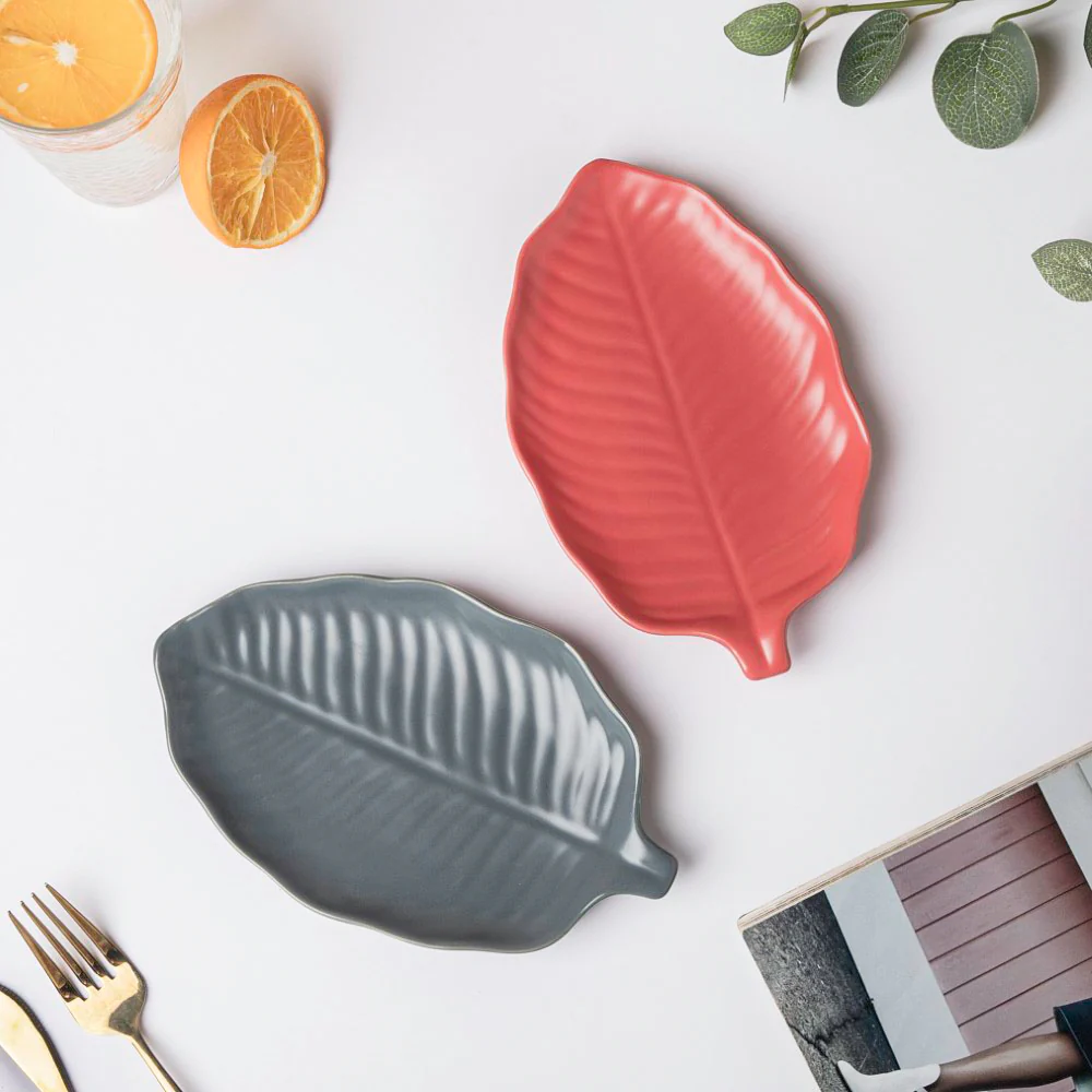 Autumn Grey Leaf Snack Plate 8.5 Inch - Image 6