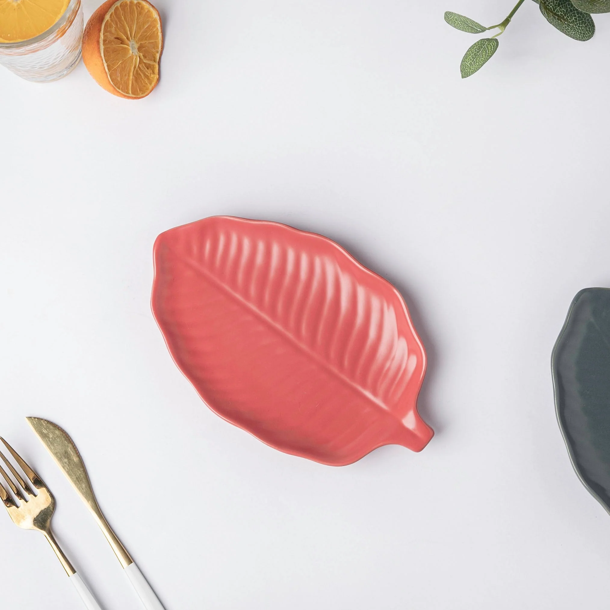 Autumn Pink Leaf Snack Plate 12 Inch