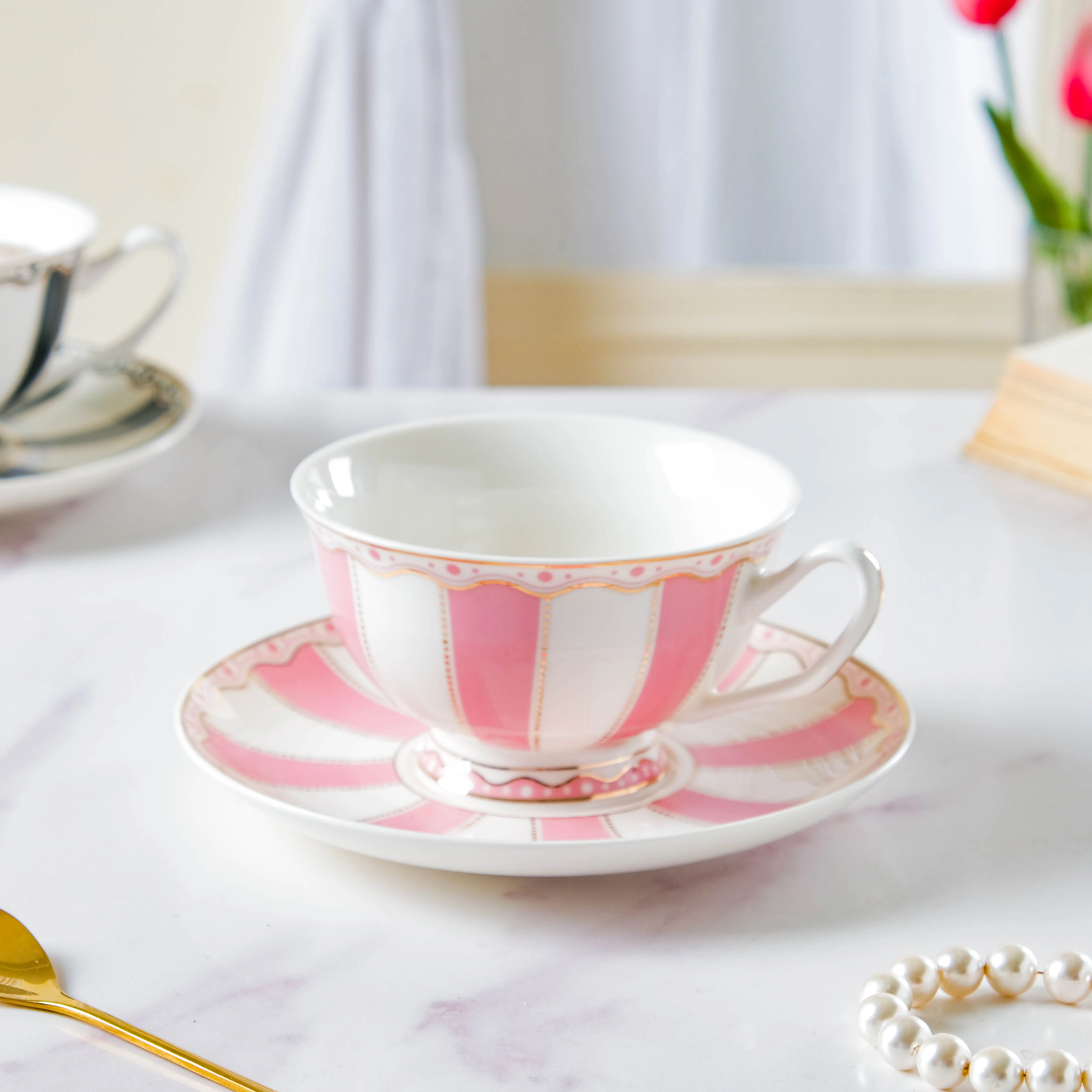 Azalea Pink Ceramic Cup and Saucer Set 150 ml - Image 3