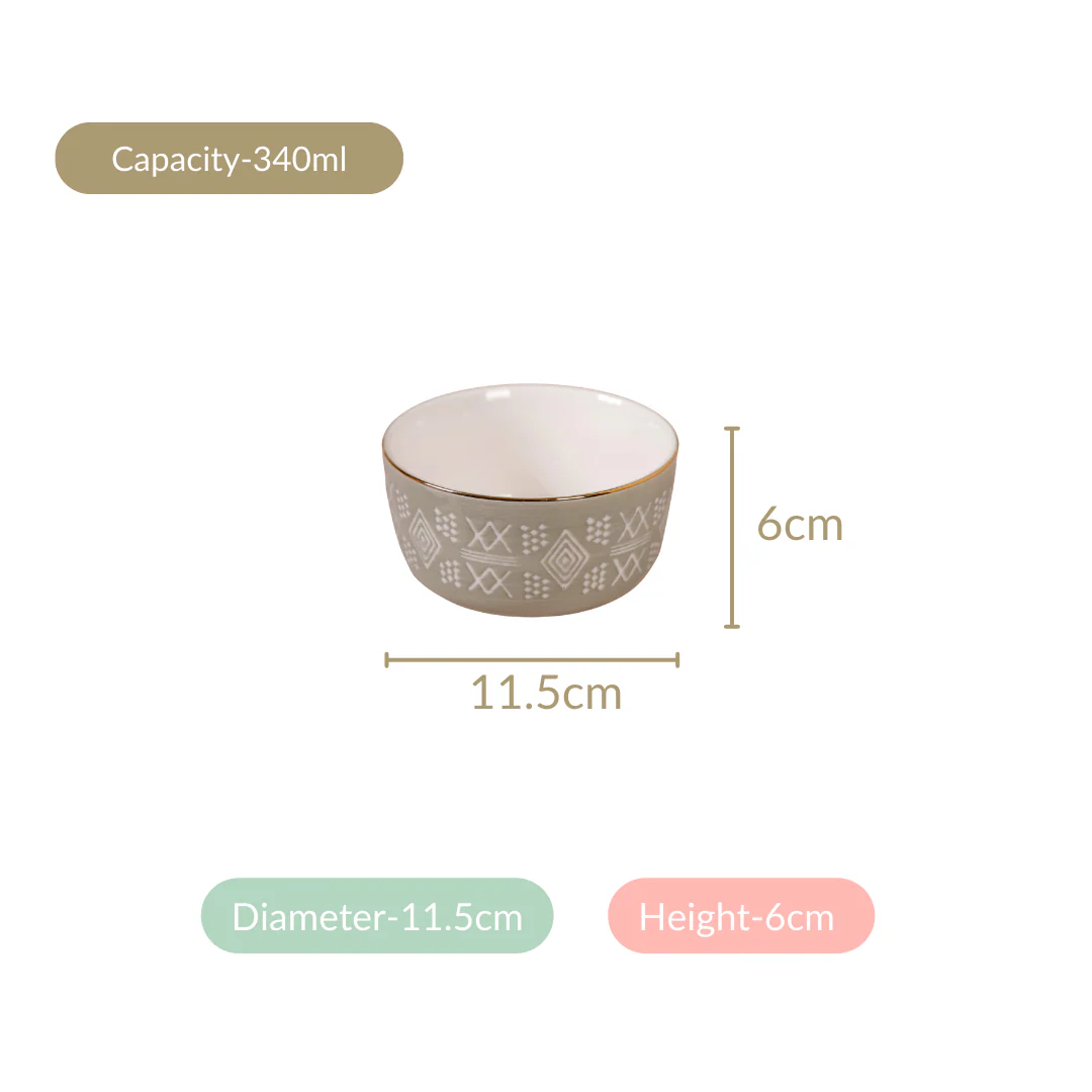 Azo Ceramic Side Snack Bowl Grey Set Of 4 340ml - Image 6