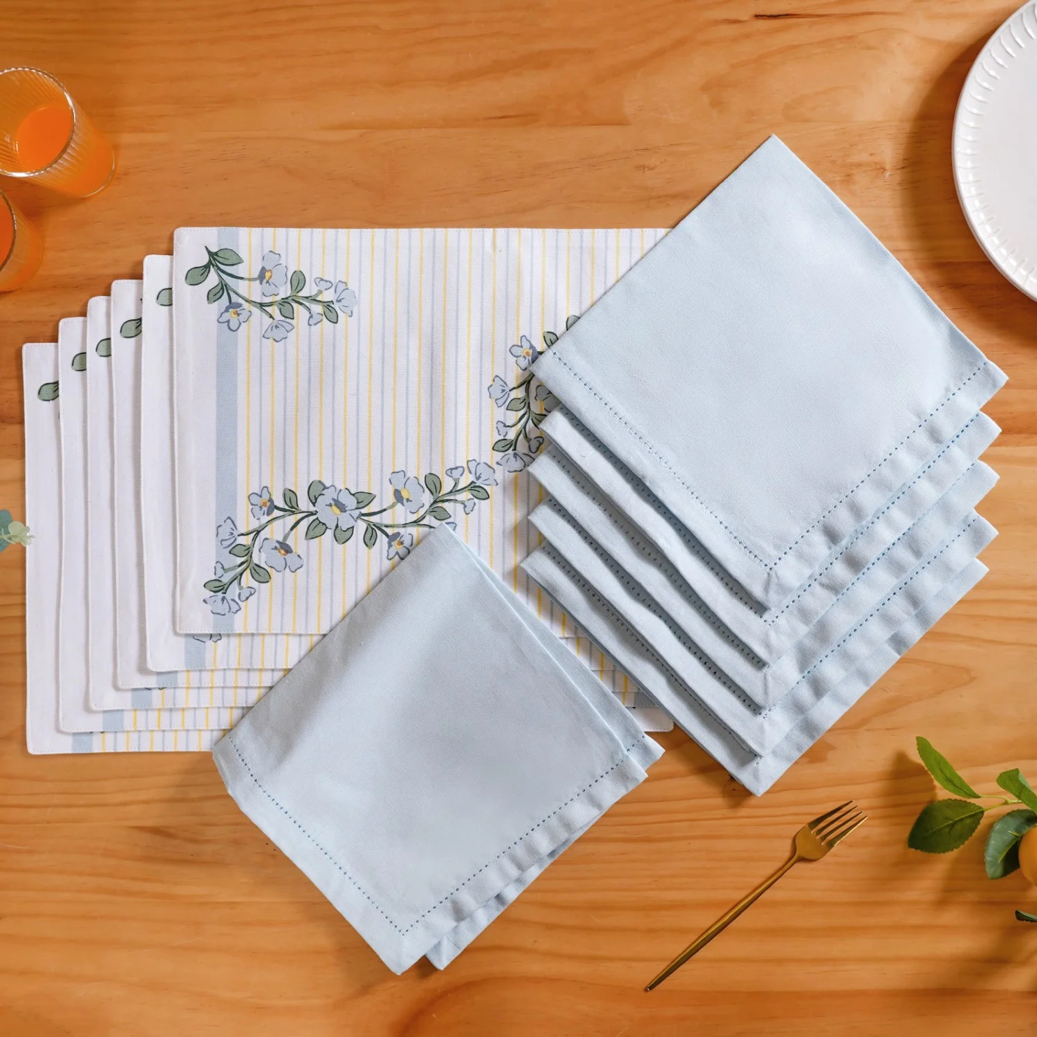 Azzurro Printed Cotton Mat And Napkin Set Of 12