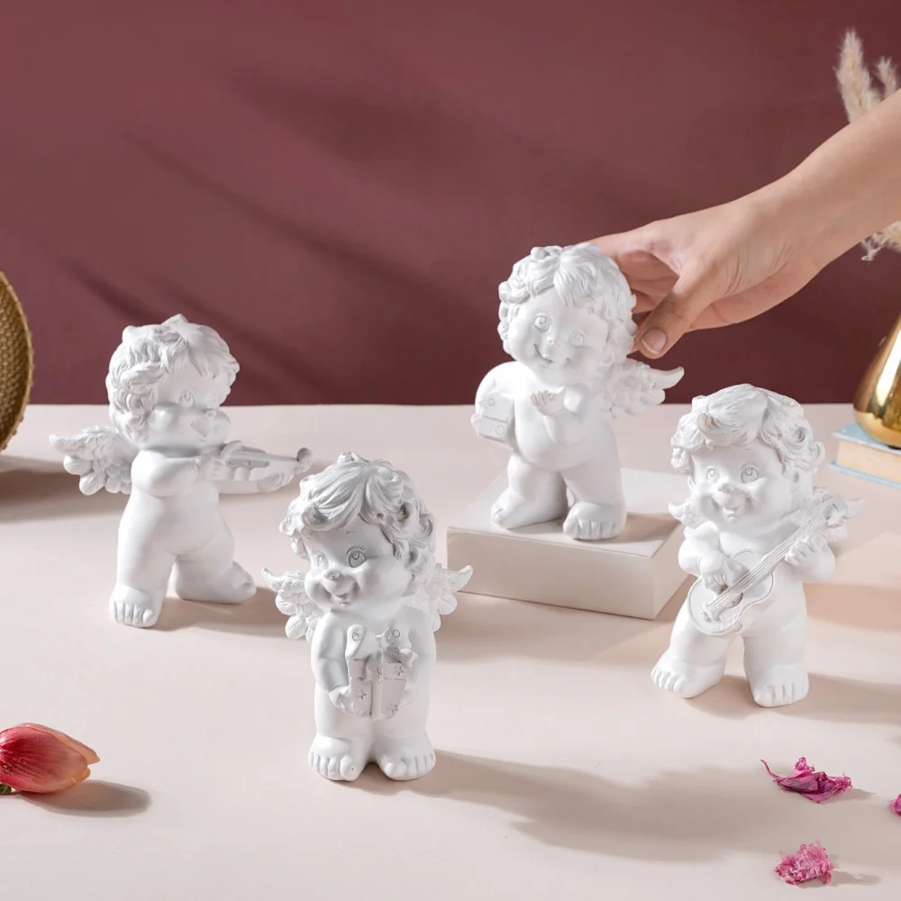 Baby Angel Resin Showpiece White Set Of 4 - Image 2
