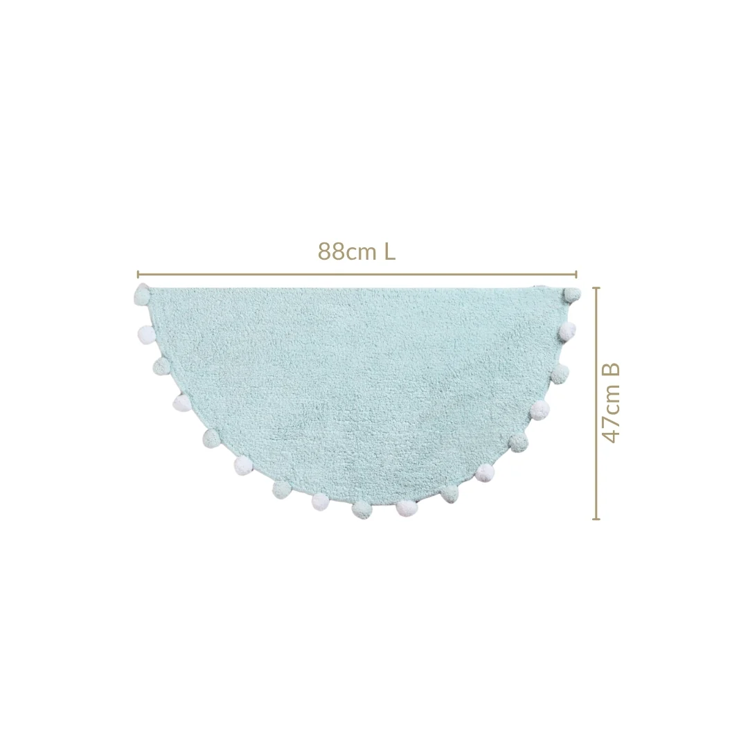 Baby Blue Pom Pom Tufted Cotton Anti Slip Floor Mat 88x47cm - Image 2