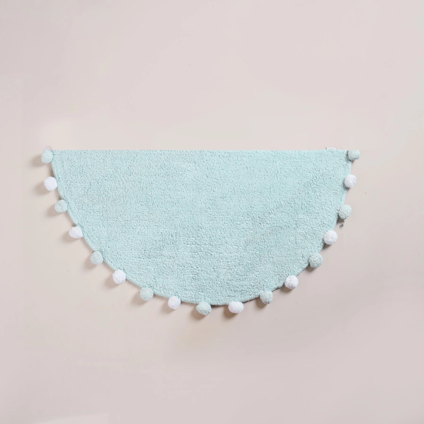 Baby Blue Pom Pom Tufted Cotton Anti Slip Floor Mat 88x47cm - Image 7