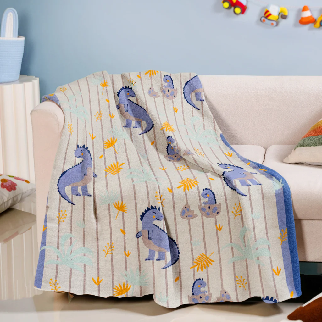 Baby Dino Knitted Kids Cotton Throw 154x135cm - Image 2