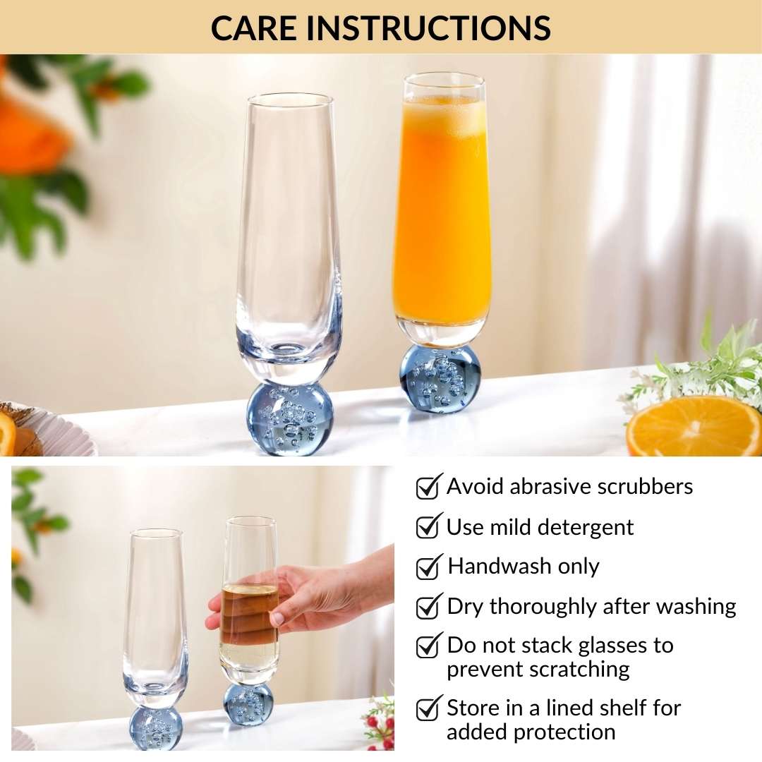 Ball Base Champagne Glass Set Of 2 280ml Blue - Image 8