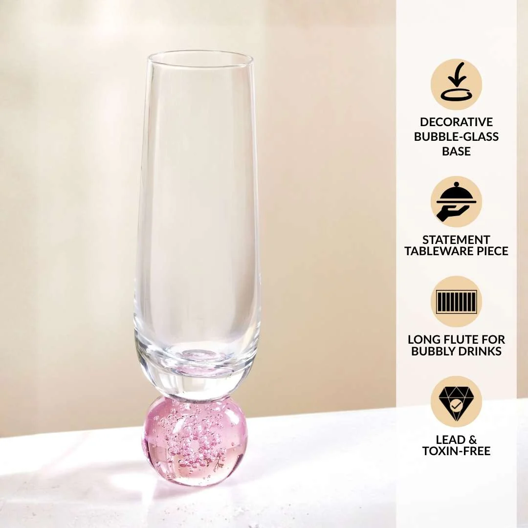 Ball Base Champagne Glass Set Of 2 280ml Pink - Image 2