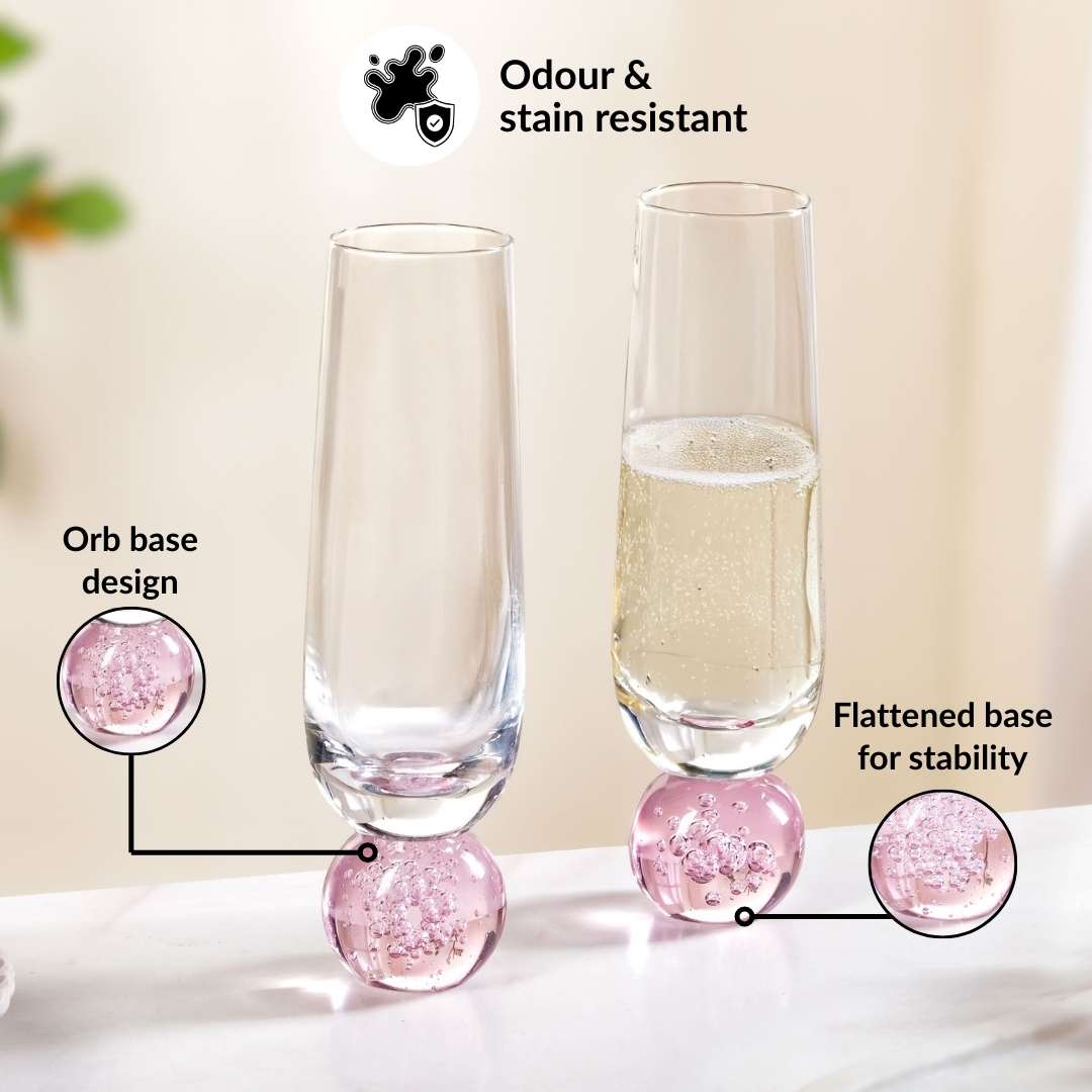 Ball Base Champagne Glass Set Of 2 280ml Pink - Image 5