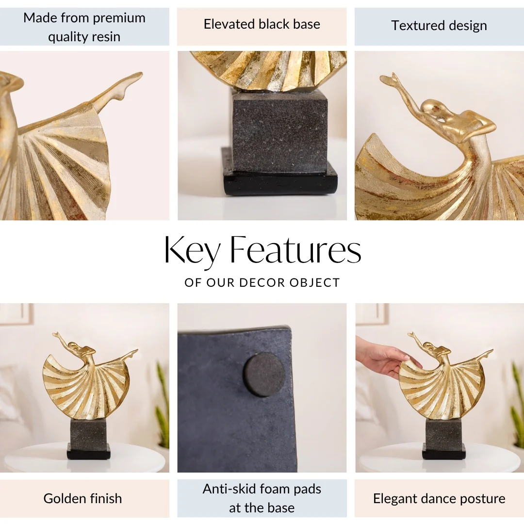 Ballet Dancer Home Decor Statue Gold - Image 4